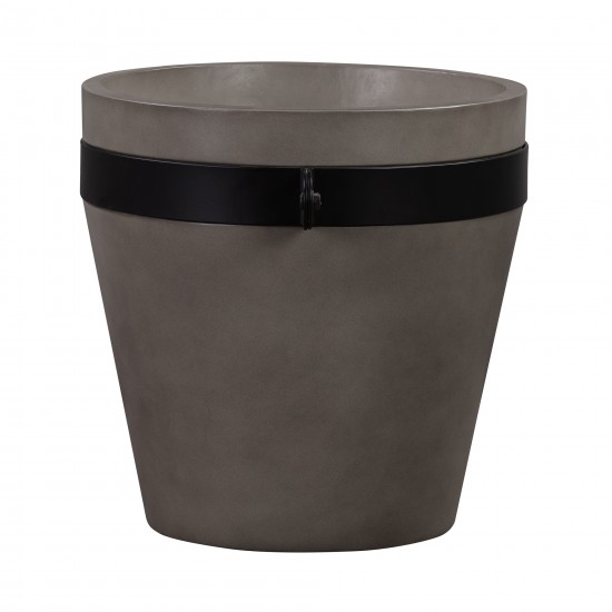 Obsidian Medium Indoor or Outdoor Planter in Grey Concrete with Black Accent