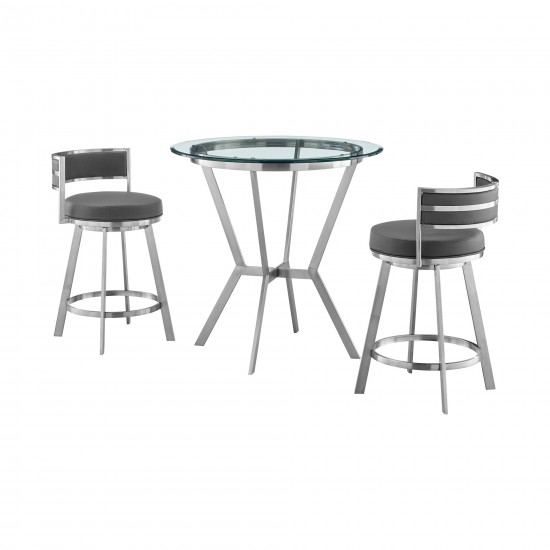 Naomi and Roman 3-Piece Counter Height Dining Set in Brushed Stainless Steel