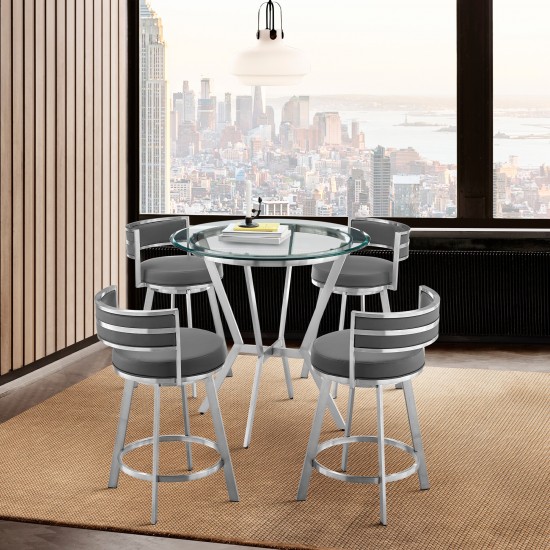 Naomi and Roman 5-Piece Counter Height Dining Set in Brushed Stainless Steel