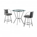 3-Piece Counter Height Dining Set in Brushed Stainless Steel