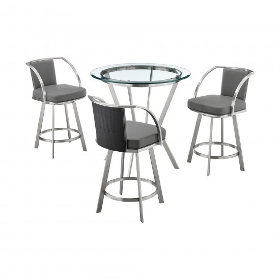 4-Piece Counter Height Dining Set in Brushed Stainless Steel