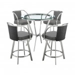 5-Piece Counter Height Dining Set in Brushed Stainless Steel