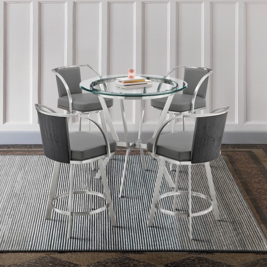 5-Piece Counter Height Dining Set in Brushed Stainless Steel