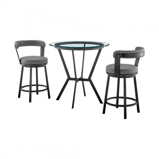 Naomi and Bryant 3-Piece Counter Height Dining Set in Black Metal