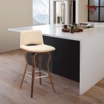 Gerty 26" Swivel Cream Faux Leather and Walnut Wood Bar Stool