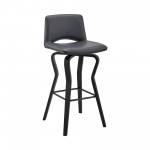 Gerty 26" Swivel Grey Faux Leather and Black Wood Bar Stool