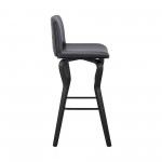 Gerty 26" Swivel Grey Faux Leather and Black Wood Bar Stool