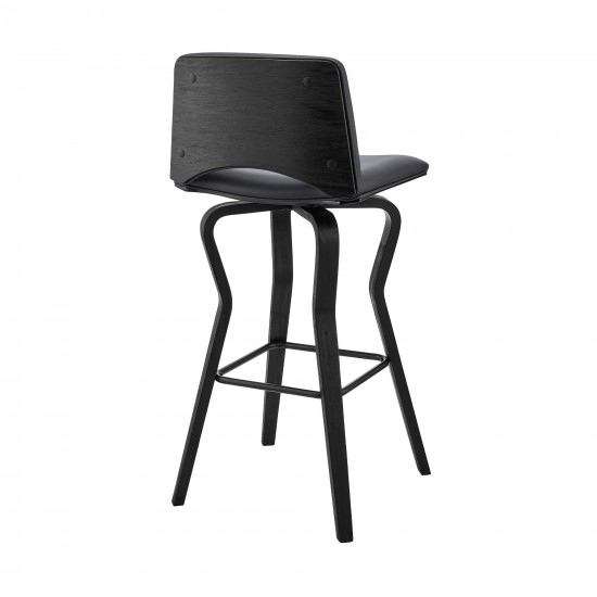 Gerty 26" Swivel Grey Faux Leather and Black Wood Bar Stool