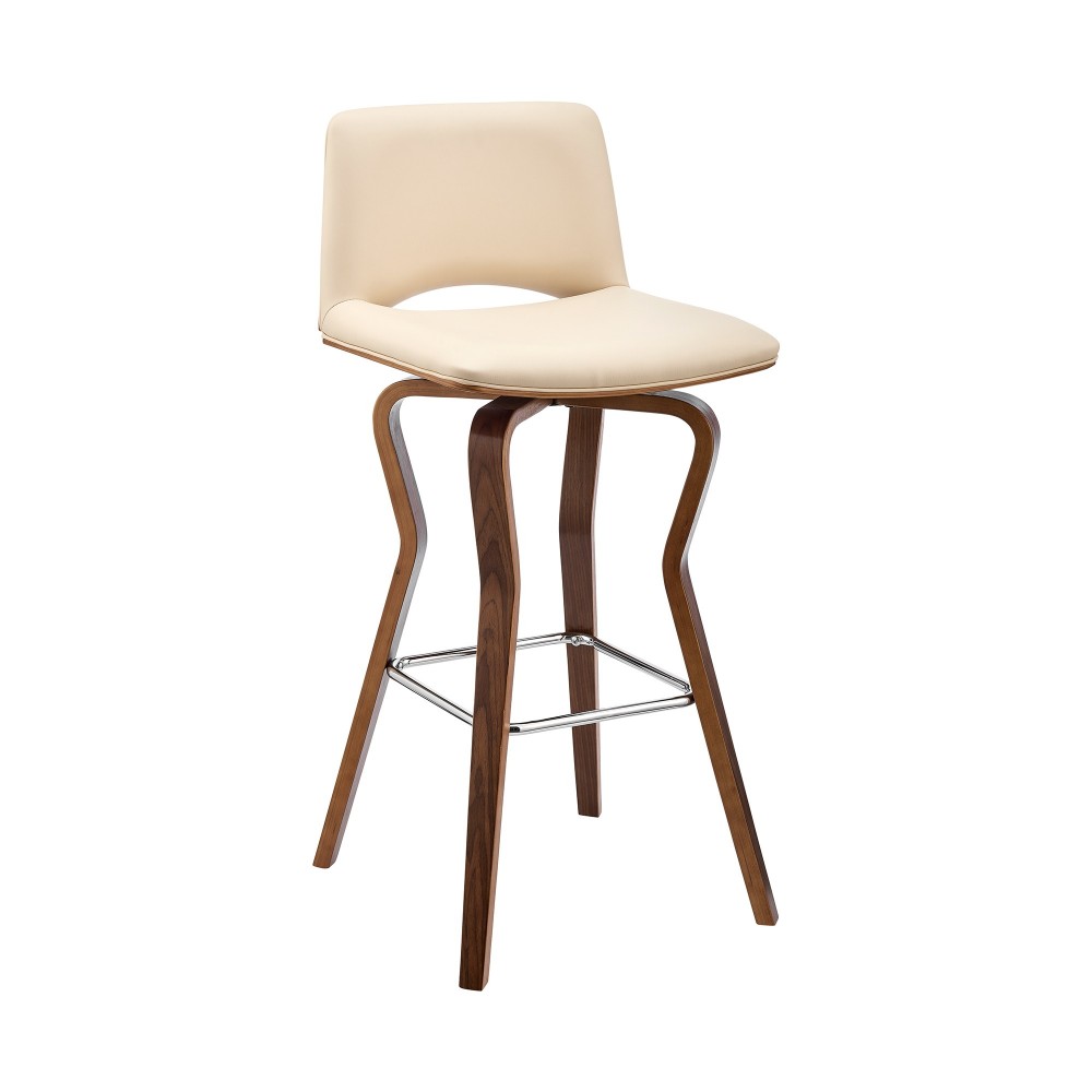 Gerty 30" Swivel Cream Faux Leather and Walnut Wood Bar Stool