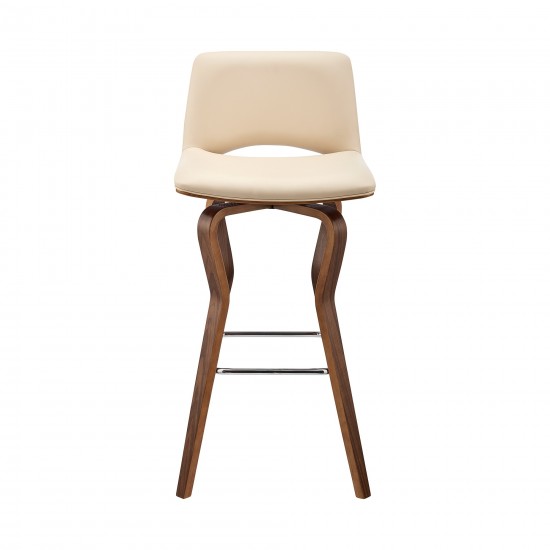 Gerty 30" Swivel Cream Faux Leather and Walnut Wood Bar Stool