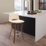 Gerty 30" Swivel Cream Faux Leather and Walnut Wood Bar Stool