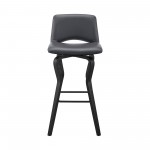 Gerty 30" Swivel Grey Faux Leather and Black Wood Bar Stool