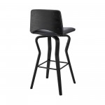 Gerty 30" Swivel Grey Faux Leather and Black Wood Bar Stool