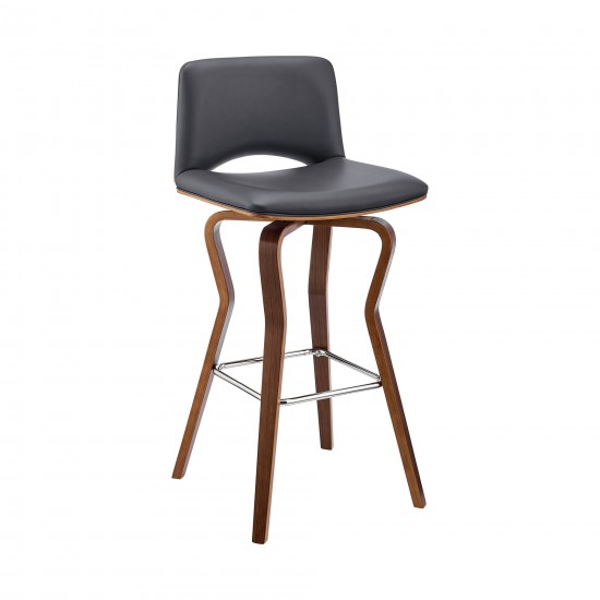 Gerty 30" Swivel Grey Faux Leather and Walnut Wood Bar Stool