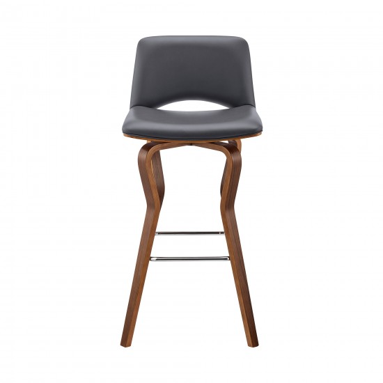 Gerty 30" Swivel Grey Faux Leather and Walnut Wood Bar Stool