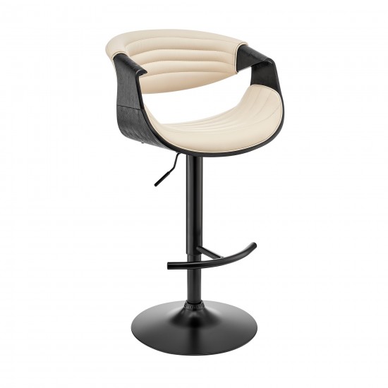 Gionni Adjustable Swivel Cream Faux Leather and Black Wood Bar Stool