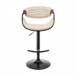 Gionni Adjustable Swivel Cream Faux Leather and Black Wood Bar Stool