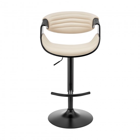 Gionni Adjustable Swivel Cream Faux Leather and Black Wood Bar Stool