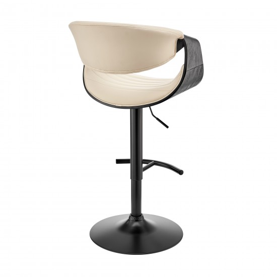 Gionni Adjustable Swivel Cream Faux Leather and Black Wood Bar Stool