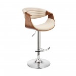 Gionni Adjustable Swivel Cream Faux Leather and Walnut Wood Bar Stool