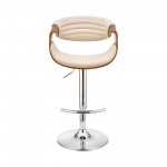 Gionni Adjustable Swivel Cream Faux Leather and Walnut Wood Bar Stool