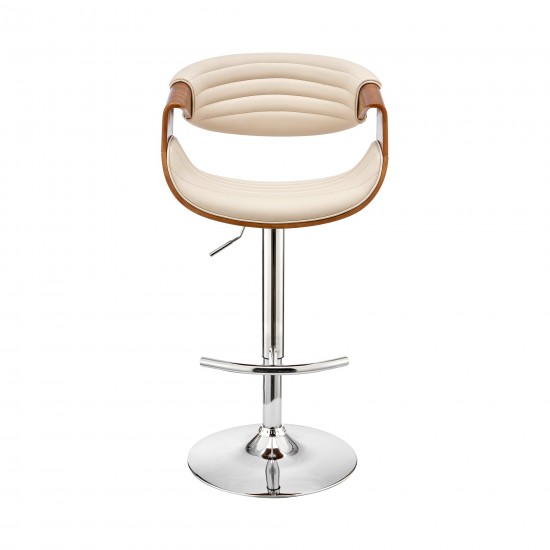 Gionni Adjustable Swivel Cream Faux Leather and Walnut Wood Bar Stool