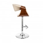 Gionni Adjustable Swivel Cream Faux Leather and Walnut Wood Bar Stool