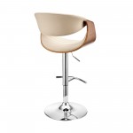 Gionni Adjustable Swivel Cream Faux Leather and Walnut Wood Bar Stool