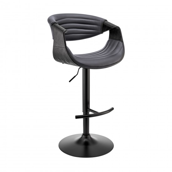 Gionni Adjustable Swivel Grey Faux Leather and Black Wood Bar Stool