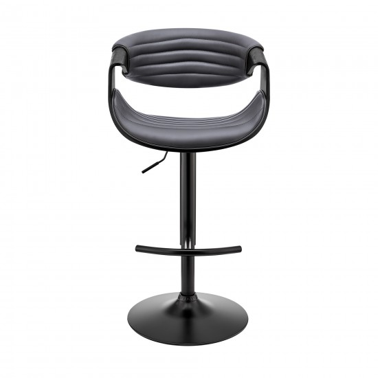 Gionni Adjustable Swivel Grey Faux Leather and Black Wood Bar Stool