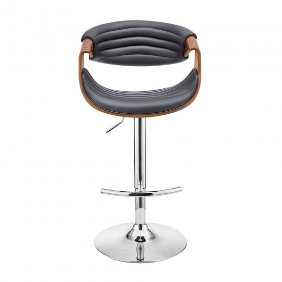 Gionni Adjustable Swivel Grey Faux Leather and Walnut Wood Bar Stool