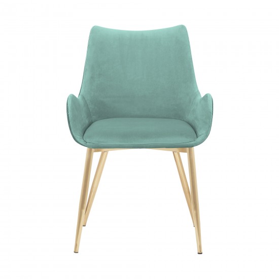 Avery Teal Fabric Dining Room Chair with Gold Legs