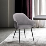 Pixie Dark Grey and Black Fabric Dining Room Chair with Black Metal Legs