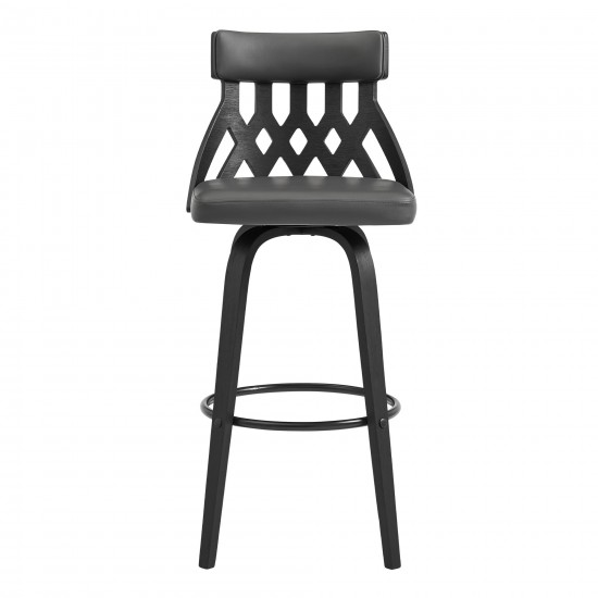 Crux 26" Swivel Counter Stool in Gray Faux Leather and Black Wood