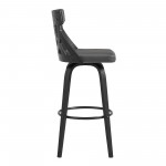 Crux 26" Swivel Counter Stool in Gray Faux Leather and Black Wood