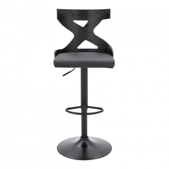 Etienne Adjustable Swivel Gray Faux Leather and Black Metal Bar Stool