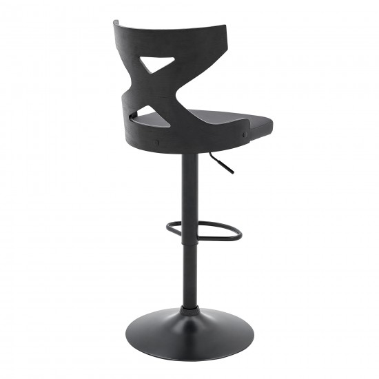 Etienne Adjustable Swivel Gray Faux Leather and Black Metal Bar Stool