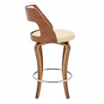 Grady 25" Swivel Cream Faux Leather and Walnut Wood Bar Stool