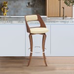 Grady 25" Swivel Cream Faux Leather and Walnut Wood Bar Stool