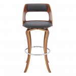 Grady 29" Swivel Gray Faux Leather and Walnut Wood Bar Stool