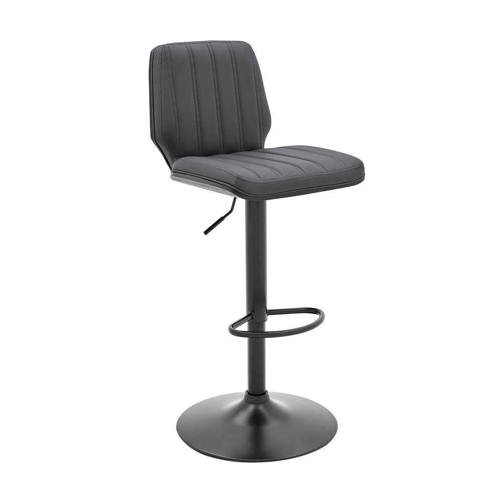 Sabine Adjustable Swivel Gray Faux Leather and Black Metal Bar Stool