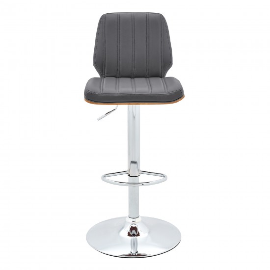 Sabine Adjustable Swivel Gray Faux Leather with Walnut Back and Chrome Bar Stool