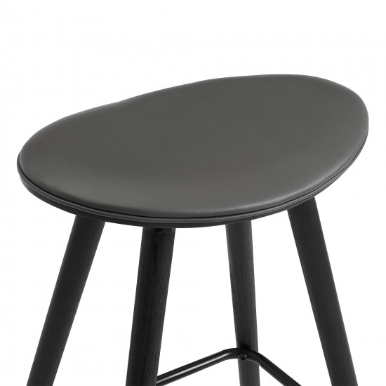 Piper 26" Counter Height Backless Bar Stool in Gray Faux Leather and Black Wood