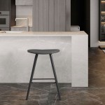 Piper 26" Counter Height Backless Bar Stool in Gray Faux Leather and Black Wood