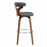 Zenia 26" Swivel Counter Stool in Gray Faux Leather and Walnut Wood