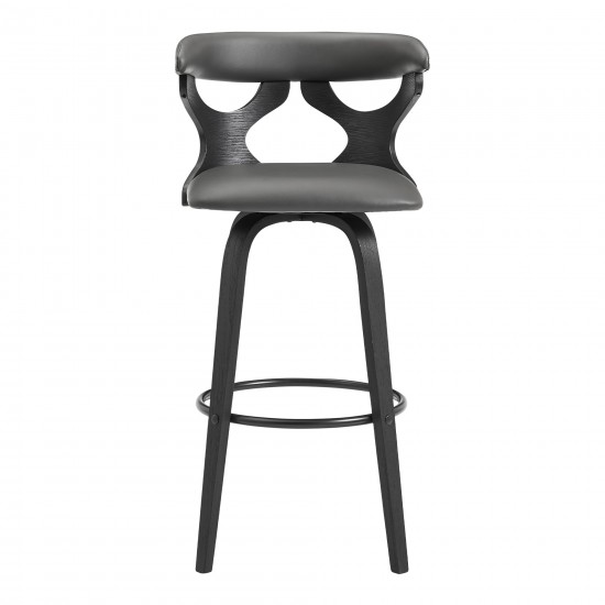 Zenia 26" Swivel Counter Stool in Gray Faux Leather and Black Wood