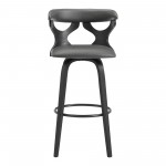 Zenia 30" Swivel Bar Stool in Gray Faux Leather and Black Wood