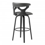 Zenia 30" Swivel Bar Stool in Gray Faux Leather and Black Wood