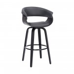 Julyssa 26" Counter Height Swivel Grey Faux Leather and Black Wood Bar Stool