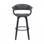 Julyssa 26" Counter Height Swivel Grey Faux Leather and Black Wood Bar Stool